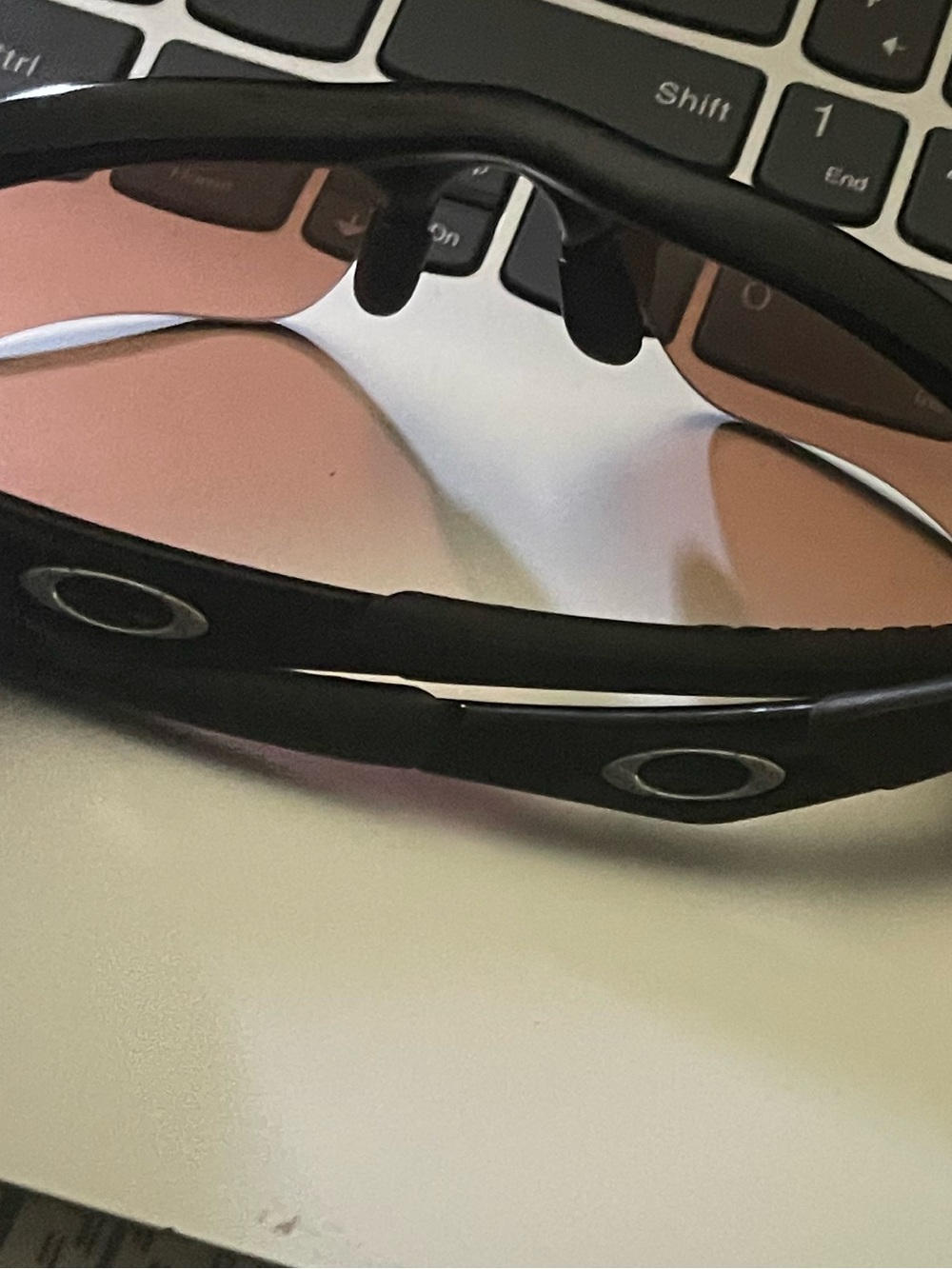Oakley Black Sunglasses with brownish- Pink-Orange Mirrored Lenses - Picture 4 of 6